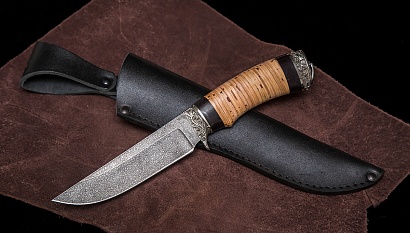 Фото ножа Лиса из стали ХВ5 — 196, сталь хв5, литье мельхиор, береста граб